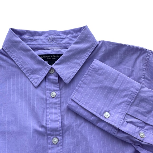 Banana Republic Tops - Banana Republic Womens Size 12 Riley Lilac Purple Striped Cotton Blend Button Up